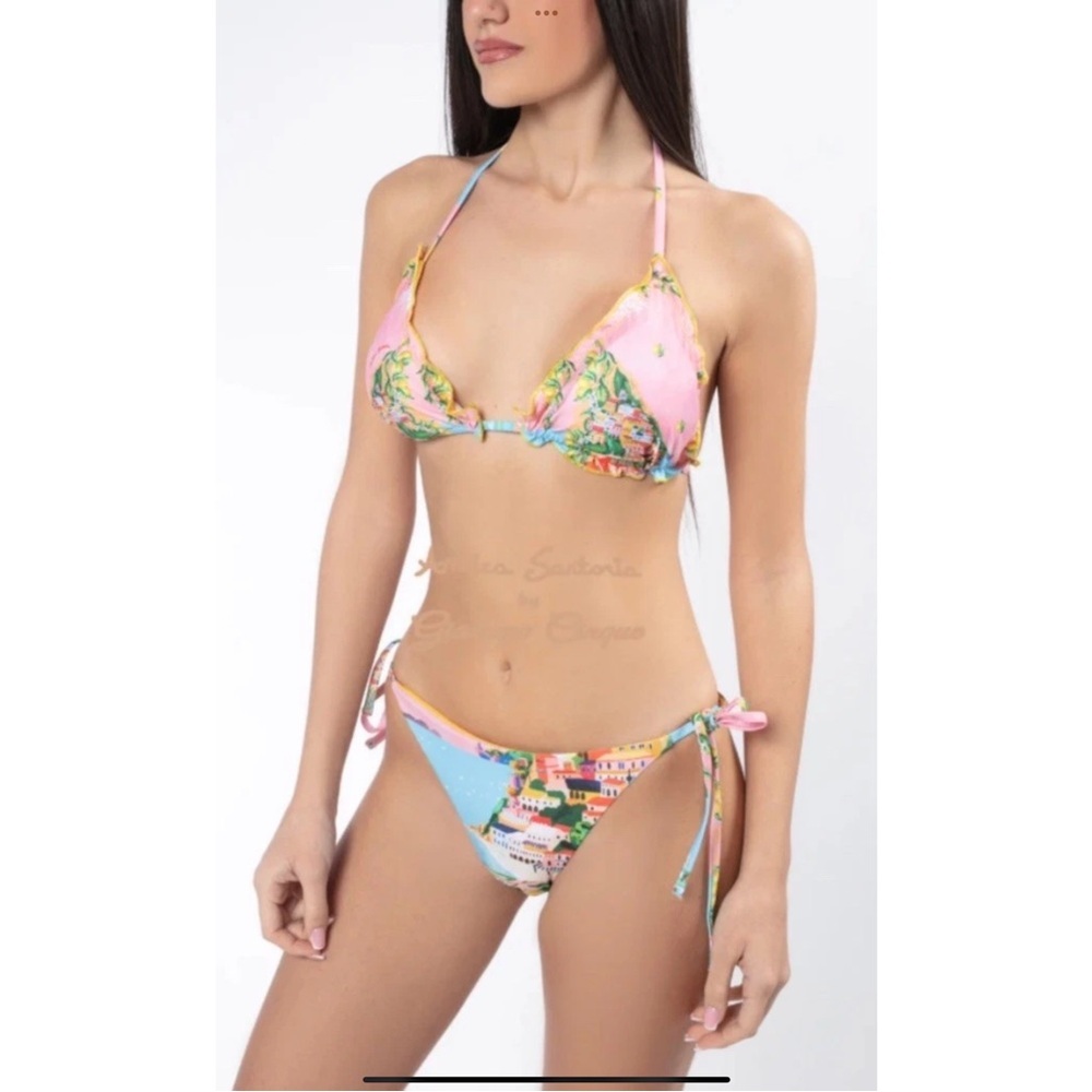 Antica Sartoria Capri by the sea Tropical Print Pink Bikini Set small NWT